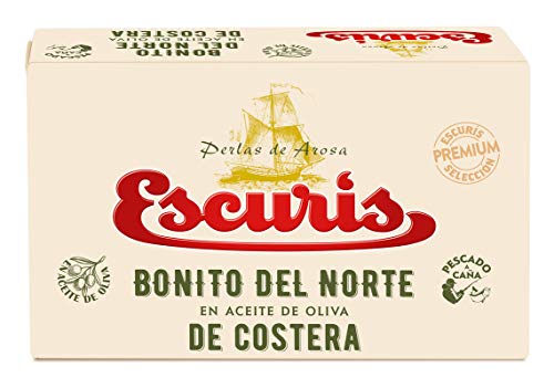 ESCURÍS. Pack de 3 Latas de 81g. de Bonito del Norte de Costera en Aceite de Oliva. Procedente de la costa Cantábrica. Pescado a caña.