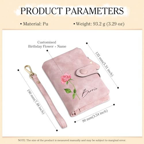 Porte monnaie court en cuir PU personnalisé fleur de naissance et nom portefeuille petit format - 2