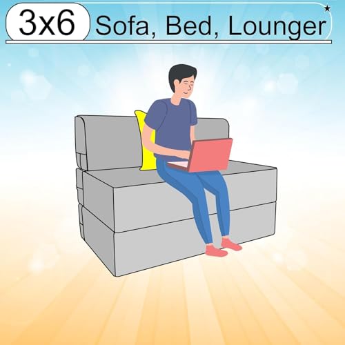 Image of Rosebell One Seater Foldable Sofa Cum Bed (3x6 Feet) Jute Fabric, Washable Removable Cover, Includes One Cushion | Space Saving Sofa Bed for Home, Office & Guests - Blue
