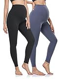 Picture of HOFISH Women's Ultra Soft Thermal Bottom Underwear Stretch Belly Leggings Pregnancy Yoga Pants Workout Leggings, Yoga Pants: Black&morandi Grey, X-Large