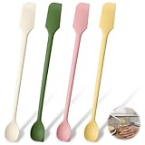 Matwsec 4 Pcs Long Dual-End Mini Silicone Spatula Spoon, Small Spatula & Stirring Spoons for Jam Jars & Makeup, Thin Curved End for Scraping, Slim Spoon End for Scooping and Mixing (10.43 Inch)