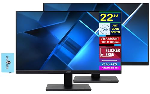 Image of Acer 22 inch FHD VA Monitor with 4ms Response Time, AMD FreeSync, Anti-Glare, Flicker Free, VESA Mount (100x100mm), Low Blue Light, VGA, HDMI & Dockztorm USB Port Expander, Black Color 2 Pack