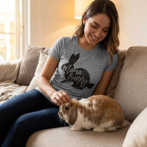 Mama Bunny Easter T-Shirt – Cute Bunny Graphic Tee for Moms – Funny Spring Holiday Shirt – Soft Cotton Easter Outfit for Women - Grey L
