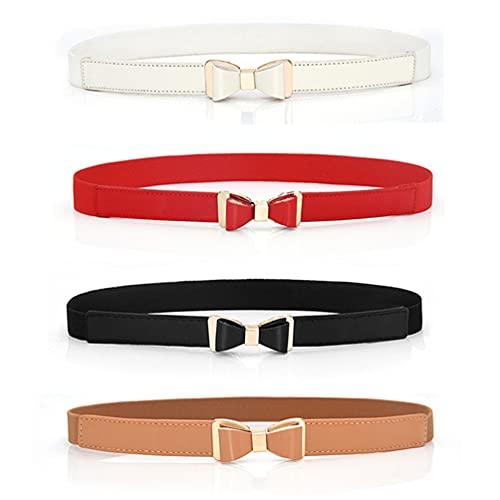 Womens Bowknot Skinny Elastic Waist Belt Stretchy Belt Fashion Metal Buckle Thin Belt for Dress3