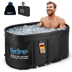 fierlings Premium 120 cm ovaal ijsbad, mobiele opvouwbare badkuip met 5 isolatielaag en 3-laags deksel, ijsvat voor binnen en buiten, ijsbad ton, complete set ijsbad