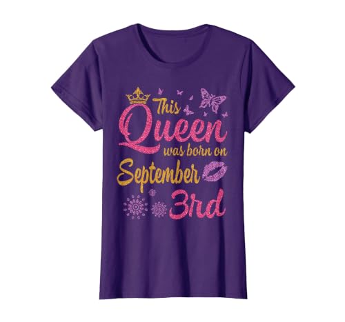 This Queen was Born On September 3rd Happy Birthday to Me T-Shirt, Women, Purple, Medium