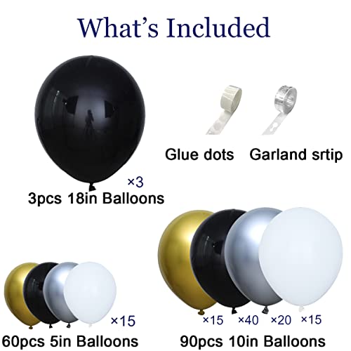 Black Gold And Silver Balloon Garland Arch Kit,155Pcs Black Metallic Gold Chrome Silver White Latex Balloons For Birthday New Year Graduation Wedding Anniversary Bachelorette Party Background Decorations #TOP1