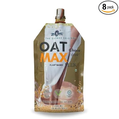 OATMAX Oat Milk Choco 240 ml Pouch [Pack of 8] – Lactose-free, Preservatives-free, Plant based Vegan Milk Alternative (8)