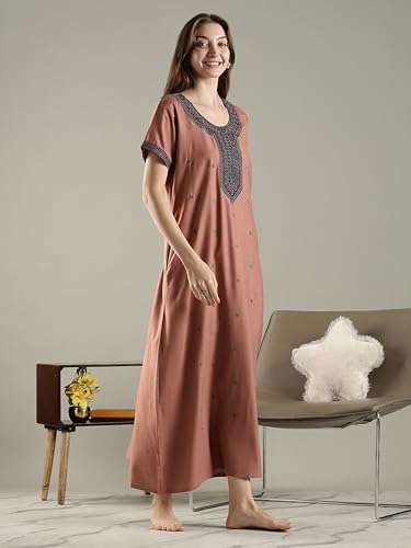 Image of 9shines Label Stylish Alpine Nighty Maxi for Women | Full Length Trendy Nightgown | Premium Nightdress | Nightwear | Heavy Embroidery Nighty with Pockets(2891)