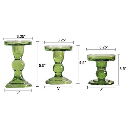 JoSue Set Di 3 Portacandele In Vetro Colorato Verde, Forma Conica, Reversibili Per Candele A Cera O Tealight, Decorazioni Per Matrimoni E Centrotavola