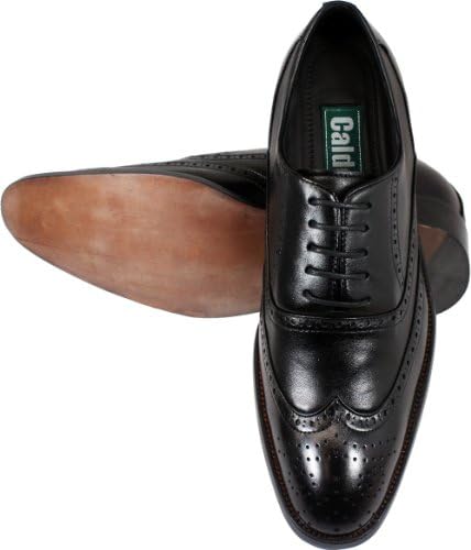 Calden Men's Invisible Height Increasing Elevator Shoes - Black Leather Lace-up Wing-tip Formal Oxfords with Leather Bottom - 3 Inches Taller - K9G018 - Size 11 D(M) US | Image 3