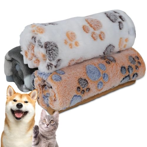 CUEMOON 3 Pieces Dog Cat Blanket Washable Fluffy Durable Soft Fleece Blanket for Dogs and Cats for Dogs Cats