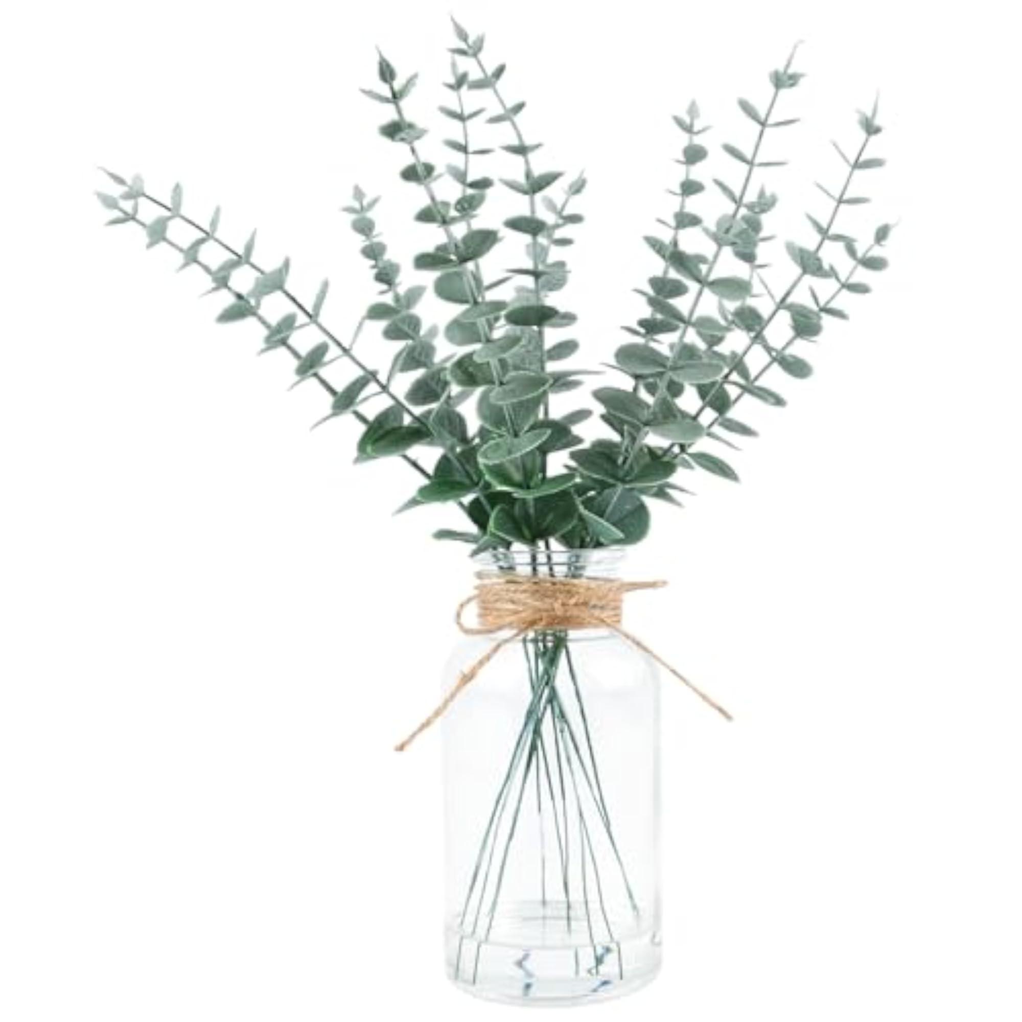 Artificial Eucalyptus Stems in Glass Vase for Home Decor