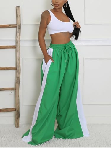 KANSOON Wide Leg Pants Woman Casual Elastic High Waisted Palazzo Lounge Pants Loose Pleated Striped Trousers2