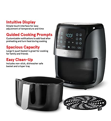 Image of Gourmia Air Fryer Oven Digital Display 5 Quart Large AirFryer Cooker 12 Touch Cooking Presets, XL Air Fryer Basket 1500w Power Multifunction Stainless Steel FRY FORCE 360 (5 QT)