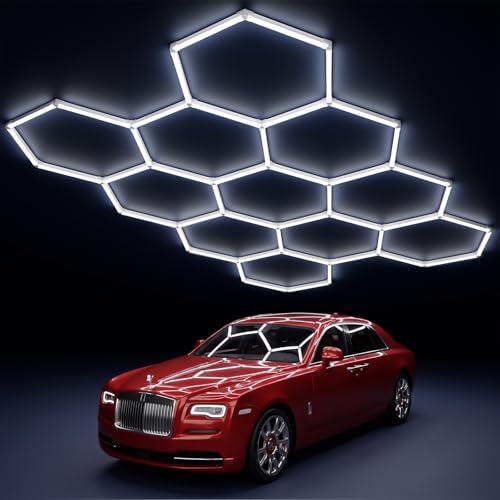 Image of MODERN 11 Hexagon LED Garage Light, Ultra-Bright 6500K Natural White, 11 Grids for Garage, Mall, Shop, and Auto Detailing.