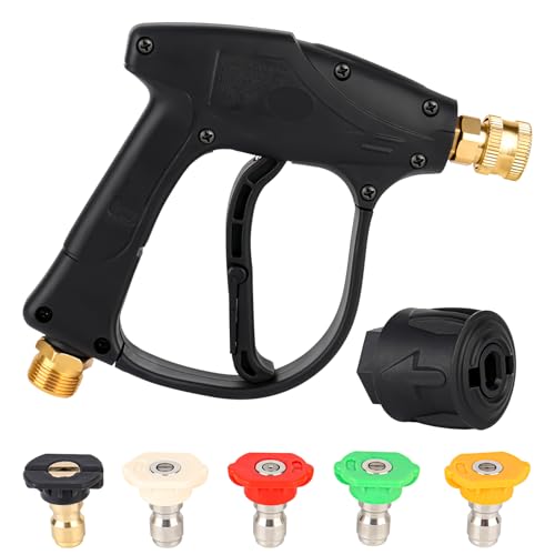 XCDMJ Pistola de lavado de alta presión 4350 psi con boquillas de conexión rápida de 5 1/4 pulgadas, boquilla de agua, conector de conexión rápida de manguera de alta presión M22 de 14 mm, para