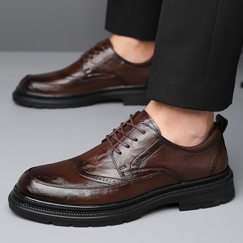 Men's Platform Wingtip Brogue Oxfords,Classic Lace Up Low Top Leather Dress Shoes,Comfortable Tuxedo Shoes Formal Derby Shoes4