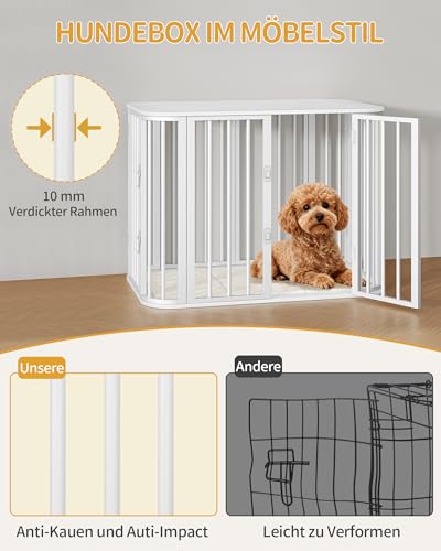 Hzuaneri Hundekäfig Möbel, Indoor Hundebox mit Kissen, Modernes Dreitür-Design, Beistelltisch aus Holz, Geeignet für Kleine und Mittelgroße Hunde, 80 x 55 x 61,5 cm, Weiß DFC87713W