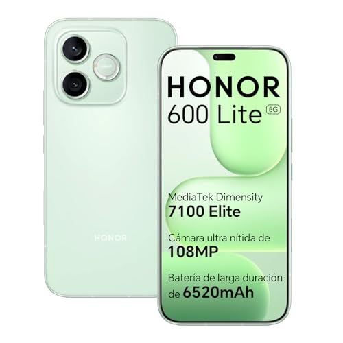 HONOR 600 Lite 5G Smartphone, Pantalla AMOLED 6.6' 120Hz, Cámara AI 108MP, Batería 6520mAh, 8GB+256GB, Resistente al Agua IP66, Móvil Libre Android 16 (Sprout Green, 256, GB, GB, 8)