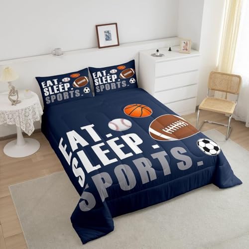 Image of Feelyou Football Comforter Set Kids Basketball Basketball Ball Games Comforter for Boys Girls Sports Theme Bedding Set Breathable Comforter Inner Fill Room Decor Duvet Set Toddler Size