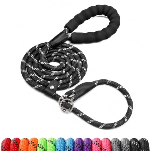 Reflective Slip Lead Dog Leash Heavy Duty Dog Training Leash with Adjustable Stopper Durable Nylon Rope Lead for Walking Obedience Training & Behavior Correction Small Medium Large Dogs (5FT BK)