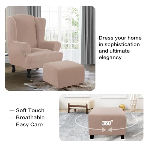 Image of H.VERSAILTEX Ottoman Cover Slipcover Rectangle Fit Length 35 inch-45 inch Footrest Sofa Slipcovers Stool Cover Footstool Protector Covers Feature Stretch Thick Soft Jacquard Fabric Removable Washable - Sand