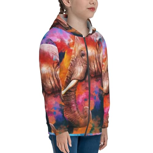 Oil Paintings of Elephants Kids Pullover Hoodies Boys Zip Up Sweatshirts Girls Athletic Clothes with Pocket4