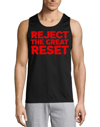 Camiseta sin mangas hombre Reject The Great Reset algodón negro ligera