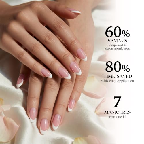 Image of Beetles French Tips Press On Nails: 224 Pcs Pink Short Almond Press On Nails, Reusable Acrylic Nail Tips Soft Nail Gel Tips False Nails Art DIY for Women,16 Sizes