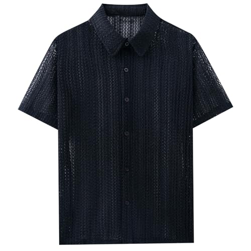 Men's Summer Crochet Knit Shirts Short Sleeve Lapel Collar Button T-Shirt Hawaiian Beach Shirt Vacation Breathable Shirts4