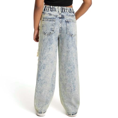 Girls Ripped Jeans Distressed Denim Pants Baggy Wide Leg High Waisted Y2K Summer Trousers for Teen 7-14 Y Streetwear4