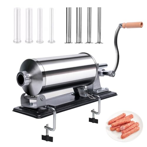 3L Sausage Stuffer Machine Stainless Steel Sausage Maker with 8 Stuffing Tubes Horizontal Meat Filling Kitchen Machine for Home & Commercial Kitchens