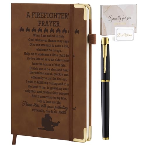 Filten Firefighter Gifts for Men Firefighter's Prayer Leather Journal Notebook 200 Pages A5 Lined with Inner Pocket and Pen New Firefighter Gift Graduation Gifts Thank You Gift for Firefighters