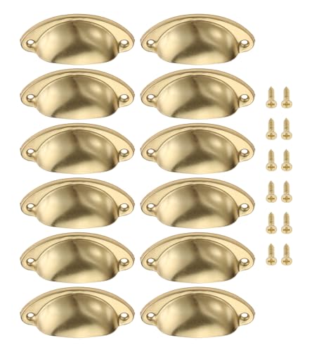 Yetaha 10pcs Cabinet Cup Pull Handle Drawer Shell Pull Handles Vintage Antique Kitchen Cupboard Pulls Furniture Knob with Screws Suitable for Handware Drawer Dresser Door 65mm Hole Centre Brass