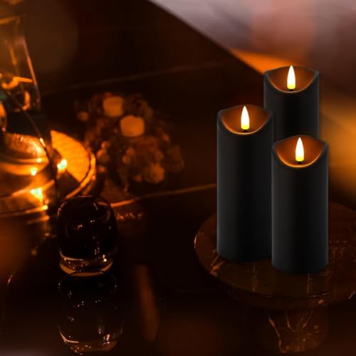 Image of Enpornk 24-Pack Flameless Candles Battery Operated Candles Pillar LED Candles with 10-Key Remote and Cycling 24 Hours Timer for Home Decor,Halloween(Black 5 inch 6 inch 7 inch)