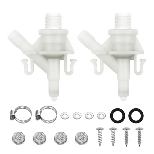 Aecsze 2 Pack 385311641 RV Toilet Water Valve Replacement Kit, Durable Plastic Water Valve Kit, for 300 310 320 Series for Dometic and Sealand Marine Toilet, Includes Hose Clamp and Fasteners