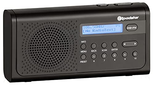 Roadstar TRA-300D+ - Radio portátil Dab/Dab+/FM (Pantalla LCD, 2 alarmas, Temporizador de sueño, Conector para Auriculares, alimentación de Red y Funciona con Pilas), Color Negro