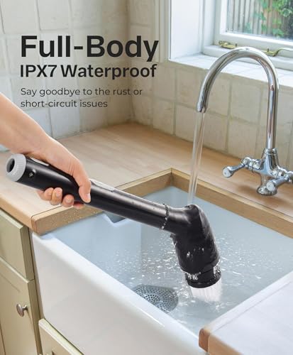 Image of LyriFine Electric Spin Scrubber, New Full-Body IPX7 Waterproof Bathroom Cleaner Brush, Shower Scrubber with Long Handle & 2 Speed, Heads Replacement, Cleaning Supplies for Tub Shower Tile Floor