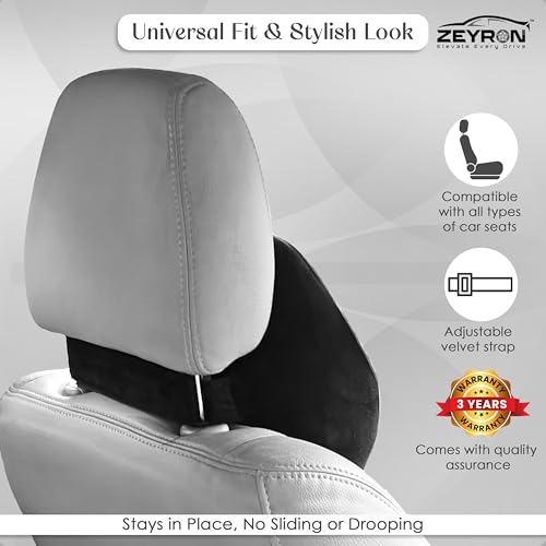 Image of Premium Car Neck Rest Pillow with 3-Year Warranty | Ergonomic Memory Foam Neck Pillow for Car | Exquisite Neck Rest with Elegant Packaging | Black with Grey Piping (Pack of 1)