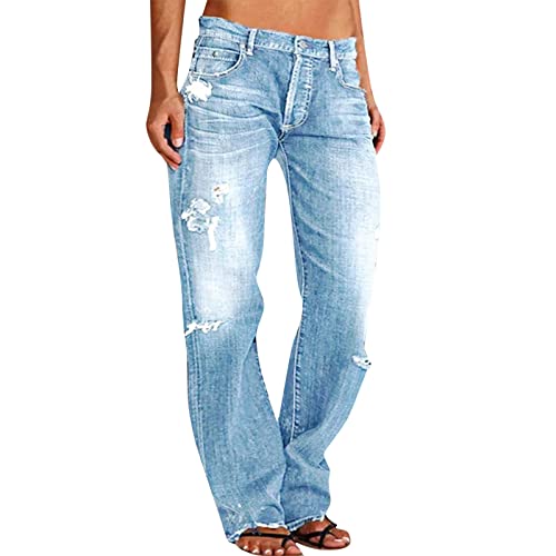 Jean pour femme coupe droite confortable taille basse en bleu