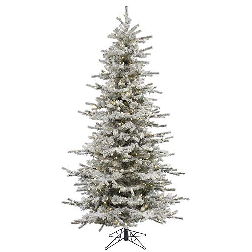 Vickerman 6.5' Tall Flocked Sierra Fir Slim Artificial Christmas Tree, Pure White LED Dura-Lit Lights - Snow Covered Faux Tree - Seasonal Indoor Home Decor