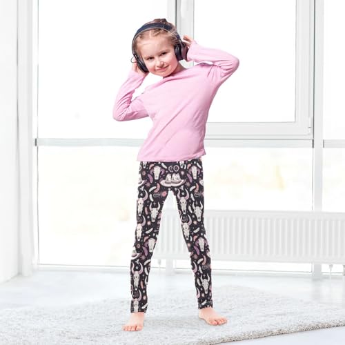 Wusikd Cow Skull Girls' Leggings Toddler Doodles Feathers Hearts Kids Yoga Pants Dance Active Tights 4T4