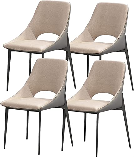 SJIALEN Modern Dining Chairs Set of 4, Carbon Steel Legs Living Room Side Chairs Technological Fabric Cushion Seat Back Kitchen Chairs Kitchen Chair (Color : Beige, Size : 41x50x82cm)