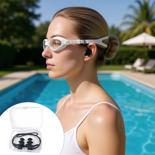 Image of Proberos 4 Pcs Silicone Swim Ear Plugs for Swimming, with Fixing Strap & Storage Box, Double Layer Mushroom, Anti-lost Adults Swim Adults Ear Plugs, Perfect Fit Ergonomic Designed