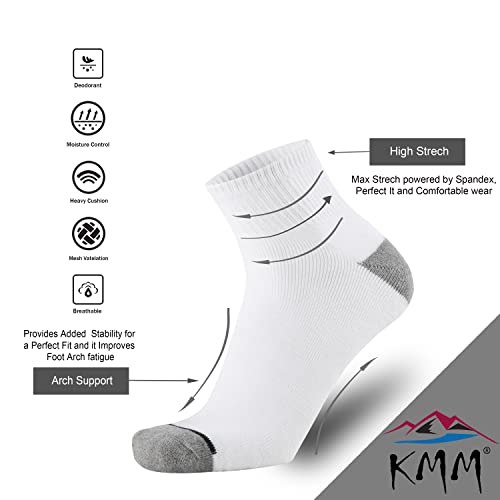 Kmm Men's Cotton Low Cut Socks For Outdoor Sports Athletic Work Thick Full Cushion Cozy Moisture Wicking Control Anti Sweat(White L) #TOP1