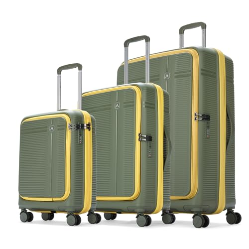 Image of Aristocrat Solana Set of 3 Trolley Bag 53, 65 & 75cm | S+M+L | Hard Luggage | 8-Wheel Suitcase with Laptop Compartment | TSA Lock with Anti-Theft Zipper | 3 Years International Warranty (Green)