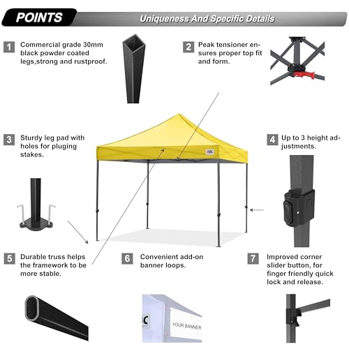 Image of ABCCANOPY Patio Pop Up Canopy Tent 10x10 Commercial-Series (Yellow)