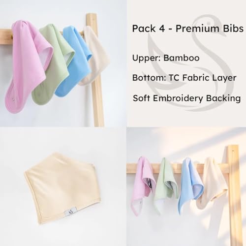 Personalized Baby Bib Set 4 Pack Custom Bandana Style with Snap Fasteners, Breathable Silky-Soft Rayon Made from Bamboo for Teething and Drooling2