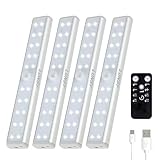 LUNSY 20LED Under Cabinet Counter Lighting Rechargeable 4Pack, Wireless Closet Wardrobe Shelf Lights for Kitchen- Sliver